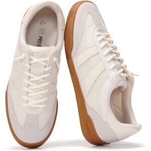 Men's Leather White Sneakers Memory Foam Lightweight Non-Slip Casual Shoes